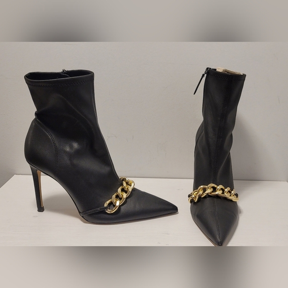ZARA GOLD CHAIN FAUX LEATHER ANKLE BOOTS BLACK SIZEUS 9/ EU 40 - Picture 9 of 16
